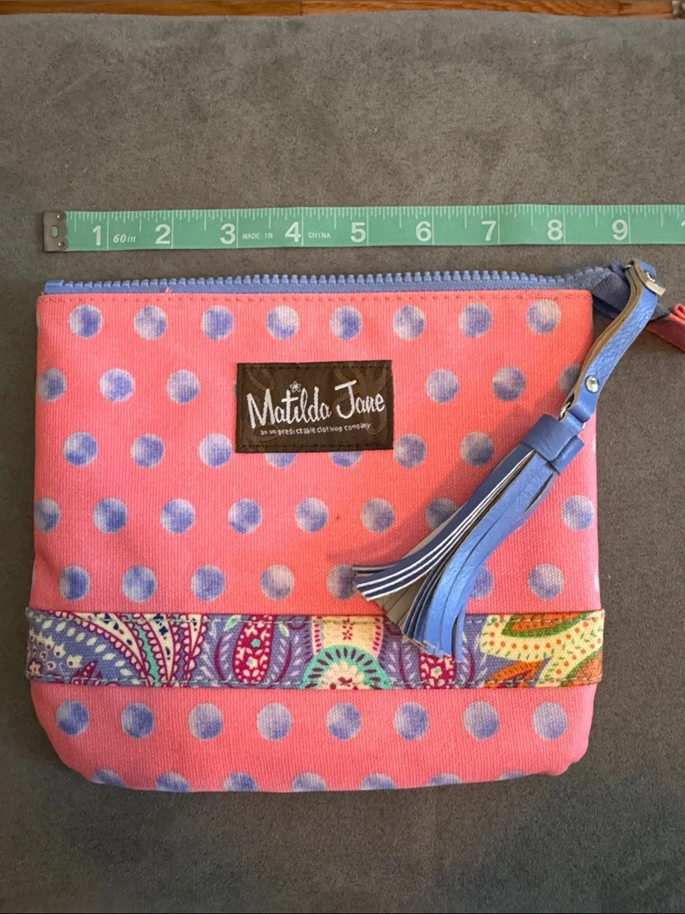 Matilda Jane Cosmetic Bag / Pouch - Pink with Purple Polka Dots